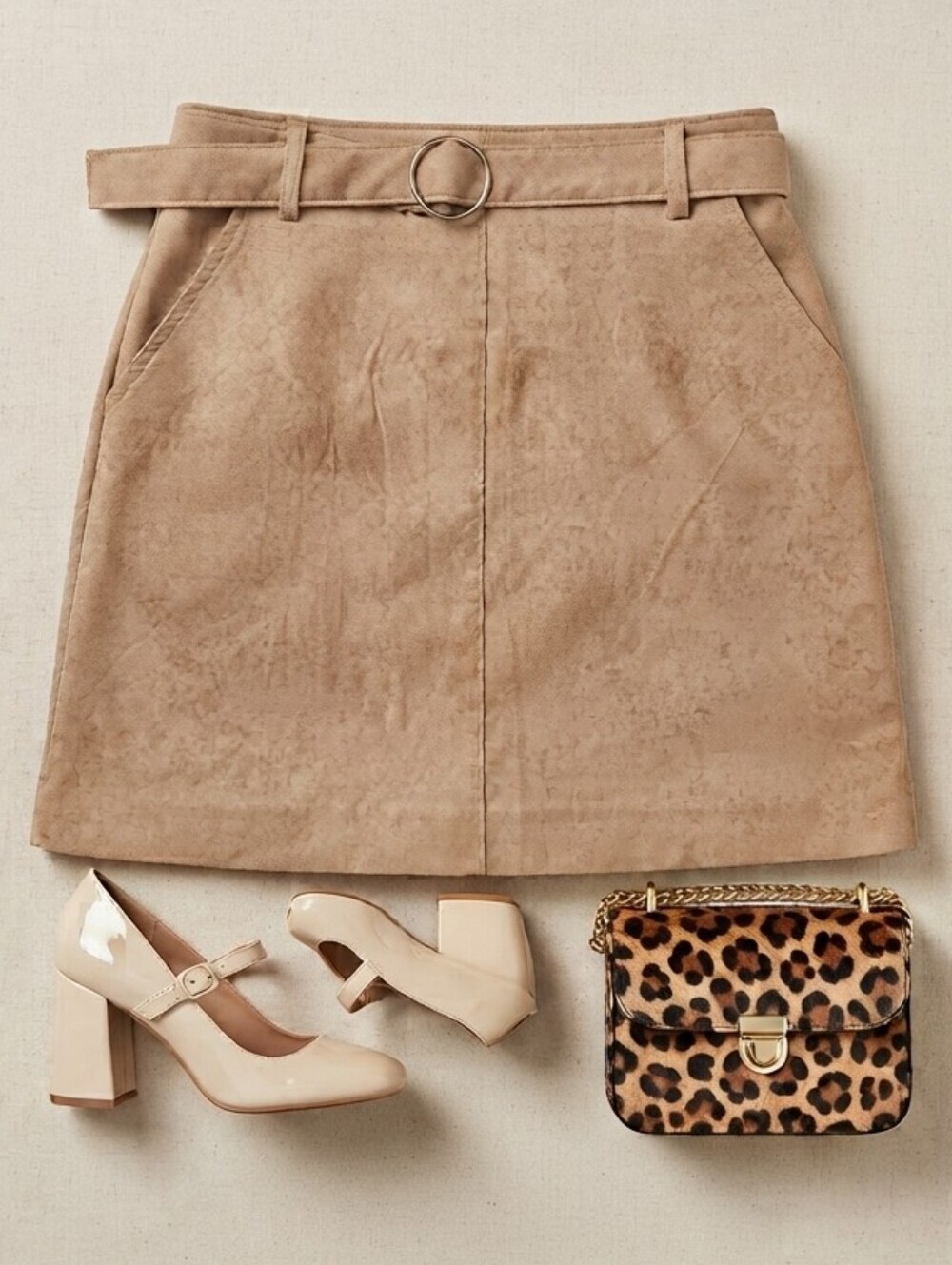 Hollister Tan Faux Suede Belted Mini Skirt